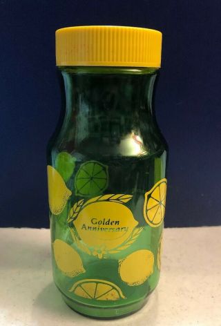 Vintage Anchor Hocking Green Glass Lemonade Jar W/ Lid Golden Anniversary