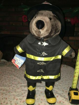 Vtg Patriot Teddy Bear 20” Firefighter Fireman Jj Wind Hat Boots With Tag 1986