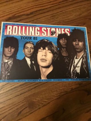 Rolling Stones Mick Jagger 1981 Detroit Michigan Concert Poster 12 " X 18 "