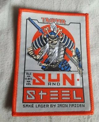 Iron Maiden Trooper Beer Sun And Steel Patch.  Bottle Label Hq Red Border