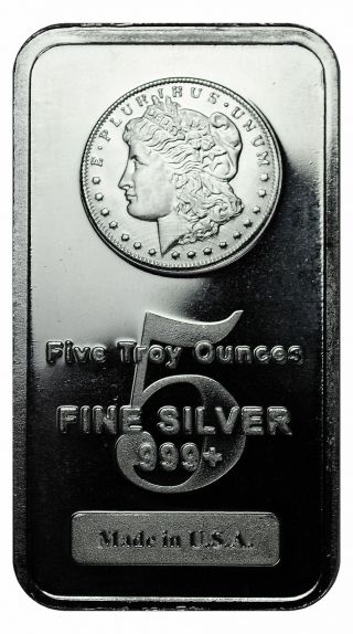 Morgan Dollar Design 5 Oz.  999 Fine Silver Bar Made In Usa Sku27205