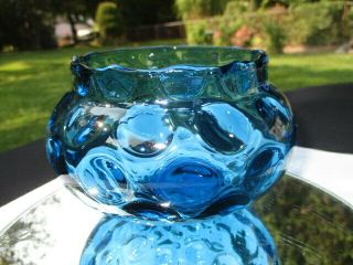 Fenton Jamestown Blue Art Glass Orchid Rose Bowl Rounded Bottom Coin Dot