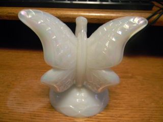Fenton Glass Butterfly On A Stem White Iridescent