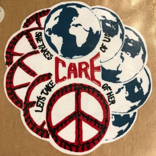 Vintage Earth Peace She Takes Care Of Us 1990 Hippie Window Sticker Decal