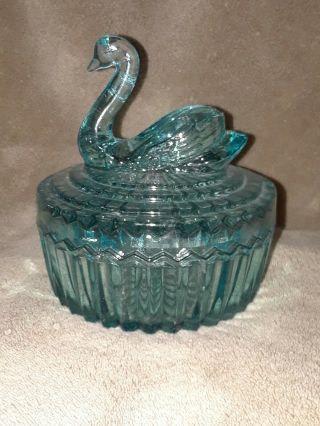 Vintage Jeanette Glass Blue Swan Powder Box/trinket Box
