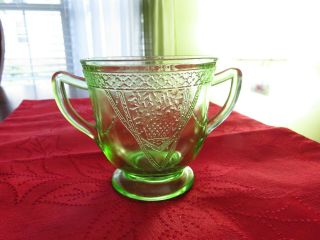 Vintage Federal Glass Co.  Love Birds Green Depression Glass Sugar Bowl
