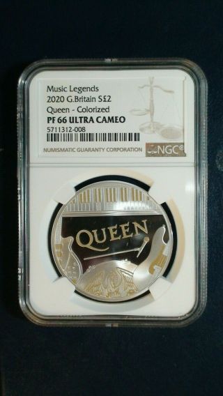 2020 Great Britain Ngc Pf66 Ucam Queen Music Legends Silver 2 Pound Coin