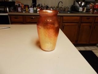 Vintage Jeanette Glass Iridescent Marigold Carnival Glass Vase Tree Bark Design