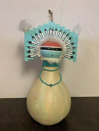 Authentic Native American 11 " Gourd Kachina Doll W/ Turquoise Necklace