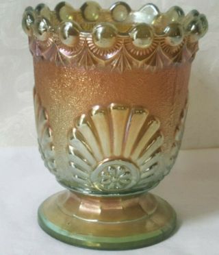 Vintage Amber Irridescent Indiana Carnival Glass Pedestal Candle Holder Shell