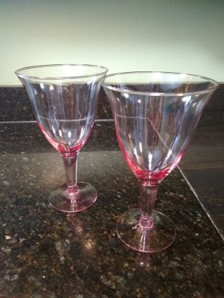Vintage Pink Depression Glass Goblets (2)