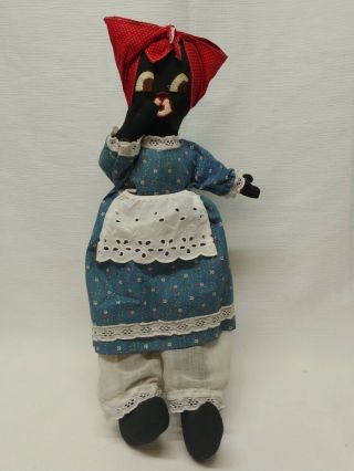 Vintage African American Handmade Folk Art Rag Doll 19 " Bandana Apron