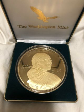 Giant 2000 Sacagawea Silver 4 Oz.  999 Fine Silver Round With 24kt Gold