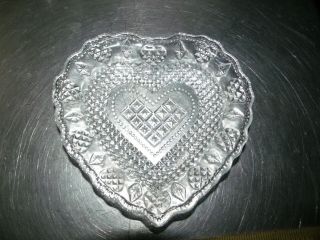Vintage Clear Glass Heart Shaped Candy Nut Dish Coin
