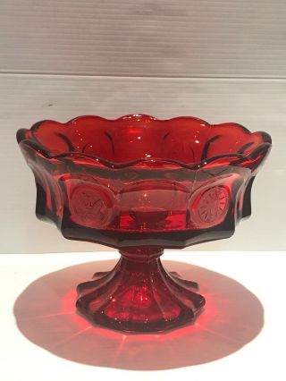 Vtg 8 - 1/2” Ruby Red Glass Footed Bowl Compote Coin American Centennial Fostoria