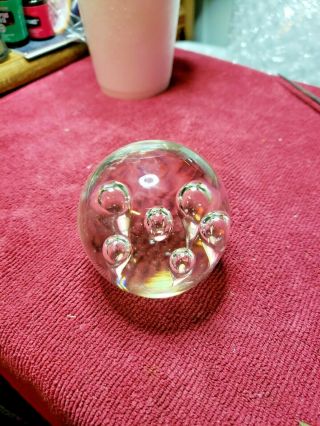 Vintage Ice Clear Art Glass Controlled Bubbles Sphere 2 1/2 " Ball Paperweight 2