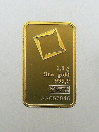 2.  5 Gram 999.  9 Valcambi Suisse Gold Bar 087846