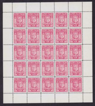 Italy Local Issues Campione 1944 - 20c Sheetlet Of 25 Mnh / N3708