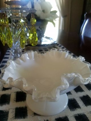 Fenton Glass Candy Dish Silvercrest Milk Glass Stemmed Footed Compote 4 " X 6 "