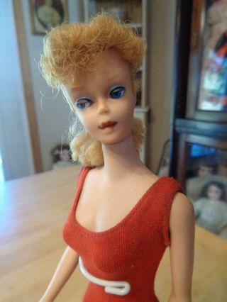 Vintage Ponytail Barbie Doll Needs Makeover Green Ear On R.  Ear Paint Loss