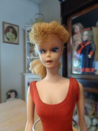 Vintage Ponytail Barbie Doll NEEDS MAKEOVER GREEN EAR ON R.  EAR Paint Loss 3