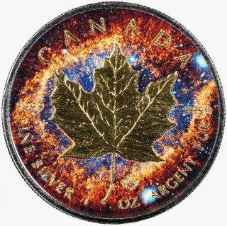 2016 Canada Maple Leaf 5$ Silver Space Coll.  Black Ruthenium 24kt Gold Finish