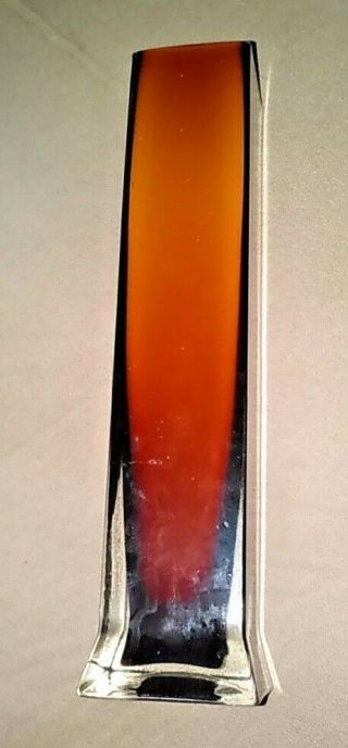 Vintage Orange To Black Hand Blown Art Glass Bud Vase,  Square Shaped 10 " X 2 "