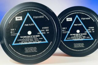Pink Floyd - 2 Vinyl Record Label Coasters.  Dark Side Of The Moon.
