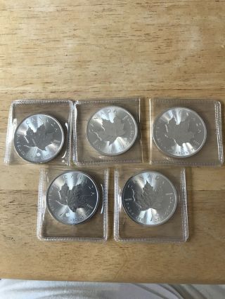 5 2020 Canadian Maple Leafs 1 Oz.  999 Silver Coins - Perfect
