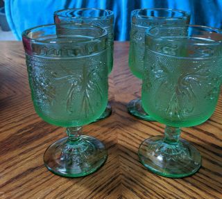 Vintage Tiara By Indiana Glass Set Of 4 Wine Goblets Sandwich Chantilly Green
