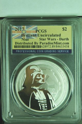 2017 Niue Silver 2 Dollar Star Wars Darth Vader Pcgs Certified 1 Oz.  999 Silver