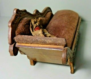 Antique Wood & Velvet Miniature Fainting Couch for Dollhouse Unsigned Schneegas 3