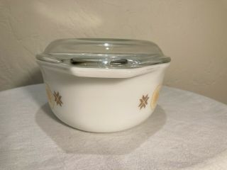 Vintage Pyrex 043 Orange Brown Stars Town & Country Pattern 1.  5 Qt Made In USA 2