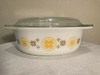 Vintage Pyrex 043 Orange Brown Stars Town & Country Pattern 1.  5 Qt Made In USA 3