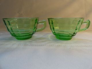 Anchor Hocking Block Optic Green Depression Glass Tea Cups