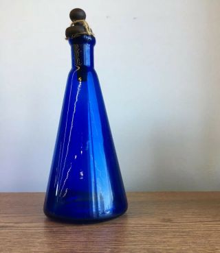 Vintage Cobalt Blue Bottle W/ Wood Cork