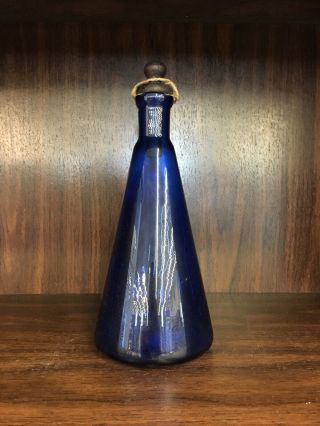 Vintage Cobalt Blue Bottle W/ Wood Cork 2