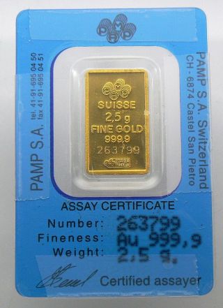 2.  5 Gram Gold Bar Pamp Suisse Fortuna Girl.  9999 Fine Open Card 263799