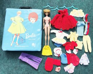 Vintage 1958 Blue Barbie Doll Case With 1962 Midge Doll/clothes/hangers