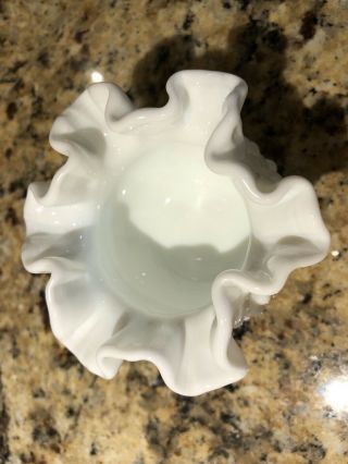 Vintage Fenton White Milk Glass Hobnail Ruffled Vase/Votive Holder 2