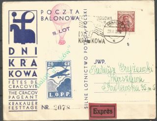 Poland,  Ballon Post Cover Carried By Balloon " Krakow " To W - Wa With L.  O.  P.  P.  Label