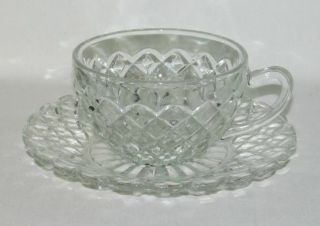 Anchor Hocking Glass Co.  Waterford " Waffle " Crystal Cup And Saucer Set