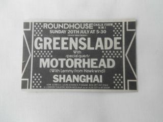 Greenslade / Early Motorhead / Shanghai Small Gig Advert Roundhouse 20/7/75
