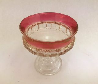 Vintage Indiana Glass Ruby Red Cranberry Kings Crown Thumbprint Compote Candy 5 "