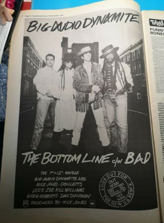 Nme Advert Poster Big Audio Dynamite The Bottom Line 1985