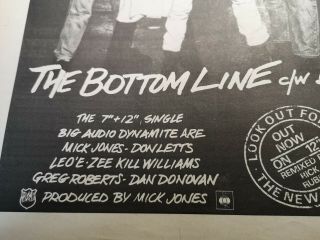 NME ADVERT POSTER BIG AUDIO DYNAMITE THE BOTTOM LINE 1985 2