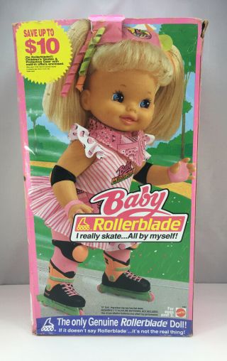 Mattel Baby Rollerblade Doll Toy 1991 With Box