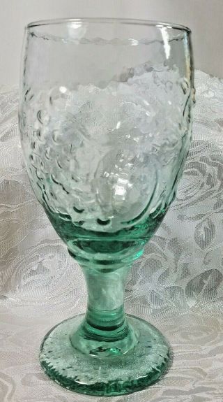 Vintage Libbey Spanish Green Orchard Fruit Water Goblet 7”