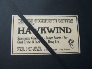 Hawkwind 1972 Vintage Gig Concert Gig Advert Slough