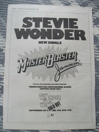 Stevie Wonder Masterblaster Jammin 1980 - Music Press Advert Poster 16 X 11 In